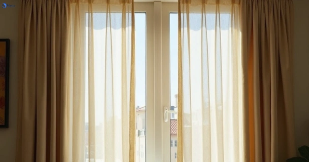 Dusty and dull curtains in barellan-point before steam cleaning